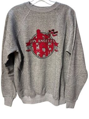 VTG Heather Gray 1984 Los Angeles Sweatshirt with Flocked Graphic Sz L